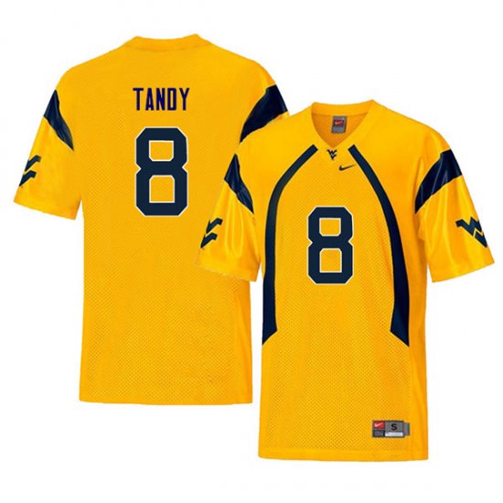 Men's West Virginia Mountaineers NCAA #8 Keith Tandy Yellow Authentic Nike Retro Stitched College Football Jersey WP15S61LP